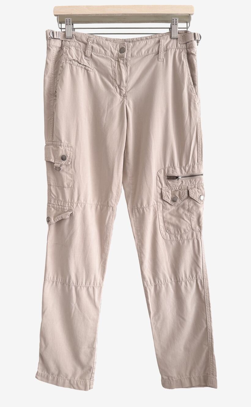 Da-Nang Vintage Y2K Silk Cotton Cargo Pants Low Rise Utility Small Beige